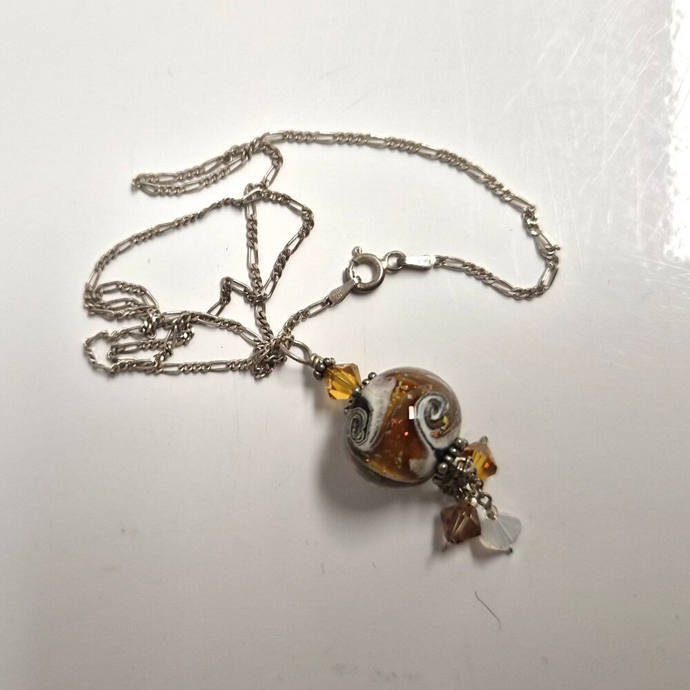 Y2K Murano Glass Swirl Pendant Necklace – 925 Italy Silver Chain Mediterranian